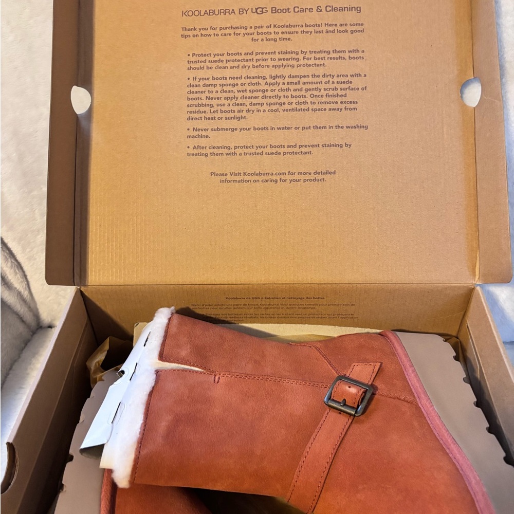 Koolaburra Orange Suede Shearling Mid-Calf Boots with Buckle NEW - Picture 8 of 9